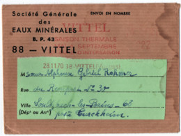 ENVELOPPE. VITTEL (88) SOCIETE GENERALE Des EAUX MINERALES.+ DAGUIN. POUR SOULZBACH-les-BAINS (68) - Brieven En Documenten