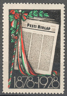 PESTI HÍRLAP Politics Magazine Newspaper LABEL CINDERELLA VIGNETTE 1928 Hungary MNH - Tricolor FLAG Rose Tulip - Autres & Non Classés