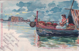 Publicité Conserves De Luxe Saxon VS Suisse, Arrivage De Tomates à Naples En Barque, Litho (908) - Saxon