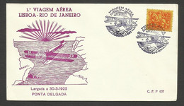 Portugal 50 Ans 1º Traversée Par Avion Atlantique Sud Gago Coutinho Cachet Commemoratif Ponta Delgada Açores Azores 1972 - Sellados Mecánicos ( Publicitario)