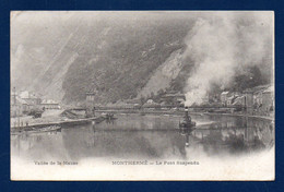 08. Vallée De La Meuse. Monthermé. Le Pont Suspendu( 1838). Remorqueur Tirant Deux Péniches. Hôtel. 1907 - Montherme