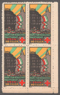 ORADEA Nagyvárad Hungary ROMANIA TRANSYLVANIA Red Cross 1914 WW1 War Military LABEL VIGNETTE CINDERELLA Block Of Four - Transylvanie