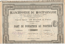 Blanchisserie Du Montparnasse S.A.- Part De Fondateur Au Porteur - Paris Octobre 1902. - Textil