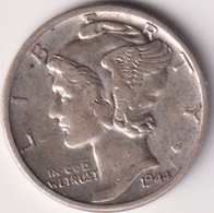 1944 D , MERCURY DIME - 1916-1945: Mercury (Mercure)