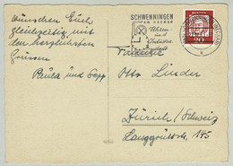 Deutsche Bundespost 1961, Postkarte Schwenningen - Zürich (Schweiz), Uhren / Horloges / Watches - Horlogerie