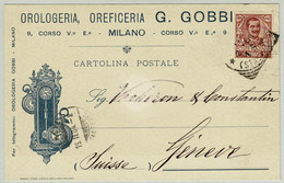 Italien / Italia 1904, Postkarte Milano - Genève, Orologeria / Uhrmacherei / Horlogerie / Watchmaking - Horlogerie