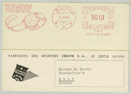 Schweiz / Helvetia 1949, Postkarte Freistempel / EMA / Meterstamp Zenith Le Locle - Matt, Uhren / Horloges / Watches - Horlogerie