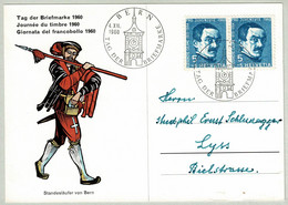 Schweiz / Helvetia 1960, Postkarte Tag Der Briefmarke Bern - Lyss, Zytgloggeturm - Horlogerie