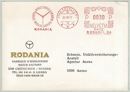 Schweiz / Helvetia 1971, Brief Freistempel / EMA / Meterstamp Rodania Horlogerie Grenchen - Aarau, Uhren / Watches - Horlogerie