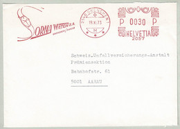 Schweiz / Helvetia 1973, Briefausschnitt Freistempel / EMA / Meterstamp Sorna Watch Grenchen - Aarau, Uhren / Horloges - Horlogerie