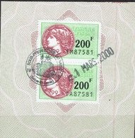 FRANCE  FISCAUX  émis 1999 / Lot De 2 Timbres Sur Fragment De PASSEPORT  Annulés Le 1er Mars 2000 - Zegels