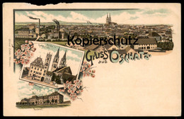 ALTE LITHO POSTKARTE GRUSS AUS OSCHATZ PANORAMA KIRCHE UND RATHHAUS KASERNE Rathaus Ansichtskarte AK Cpa Postcard - Oschatz