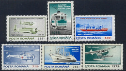 1995 Transport,Red Cross Helicopter,First Electric Tram,Postal Ship,Seaplane,Fighter,Cargo,Romania,Mi.5141/Y.4299,MNH - Tranvie