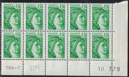 SABINE DE GANDON - N°2058 - BLOC DE 10 - COIN DATE - 10-7-1979 - BAS DE FEUILLE - T.D.6-1. - 1970-1979