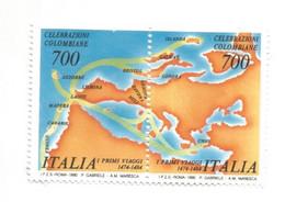 (REPUBBLICA ITALIANA) 1990, MANIFESTAZIONI COLOMBIANE - Coppia Di Francobolli Nuova, MNH* - 1981-90: Mint/hinged