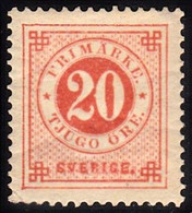 1886. Circle Type. Perf. 13. Posthorn On Back. 20 öre Vermilion. Excellent Centering. (Michel 34) - JF157507 - Nuevos