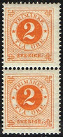 1886. Circle Type. Perf. 13. Posthorn On Back. 2 öre Orange. Pair. (Michel 29) - JF160823 - Unused Stamps