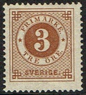 1886. Circle Type. Perf. 13. Posthorn On Back. 3 öre Yellow Brown. (Michel 30) - JF161095 - Unused Stamps