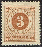 1886. Circle Type. Perf. 13. Posthorn On Back. 3 öre Yellow Brown. (Michel 30) - JF161099 - Ungebraucht