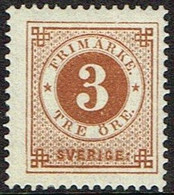 1886. Circle Type. Perf. 13. Posthorn On Back. 3 öre Yellow Brown. (Michel 30) - JF161103 - Ongebruikt
