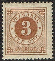 1886. Circle Type. Perf. 13. Posthorn On Back. 3 öre Yellow Brown. (Michel 30) - JF161107 - Unused Stamps