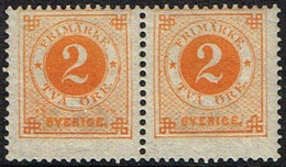 1886. Circle Type. Perf. 13. Posthorn On Back. 2 öre Orange. Pair. (Michel 29) - JF161110 - Unused Stamps
