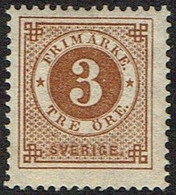 1886. Circle Type. Perf. 13. Posthorn On Back. 3 öre Yellow Brown. (Michel 30) - JF161113 - Ungebraucht