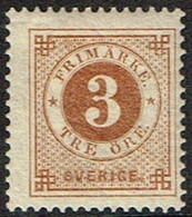 1886. Circle Type. Perf. 13. Posthorn On Back. 3 öre Yellow Brown. (Michel 30) - JF161114 - Nuevos