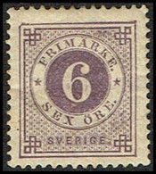 1886. Circle Type. Perf. 13. Posthorn On Back. 6 öre Red Lilac.  (Michel 33b) - JF309776 - Nuevos