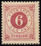 1886. Circle Type. Perf. 13. Posthorn On Back. 6 öre Red Lilac.  (Michel 33b) - JF316965 - Unused Stamps