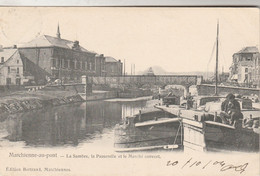 Marchienne Au Pont La Sambre , La Passerelle Et Le Marché Couvert ,( Péniche , à Quai  , Binnenschip )( Charleroi ) - Charleroi