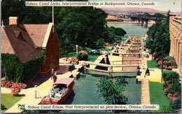 Canada Ottawa Rideau Canal Locks Interprovincial Bridge N Background 1955 - Ottawa