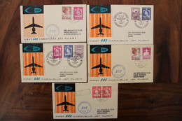 1959's Danmark Danemark Lot 5 Cover First Flight Jet Caravelle SAS Poste Aerienne Air Mail - Luchtpostzegels