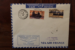 1947 Nouvelle Calédonie Indochine Nouméa Saigon France Cover Air Mail 1st Flight New Caledonia Indo China - Autres & Non Classés