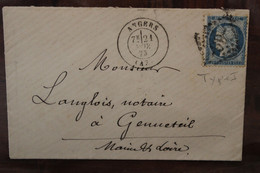1875 Cérès Type I Angers à Genneteil (47) Cover Couleur Bleu GC 99 Gros Chiffres - 1871-1875 Ceres