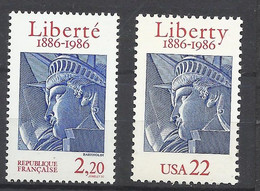 France N° 2421 Et USA  N°1672  émission Conjointe Statue De La Liberté   Neufs  * *     B/TB   Voir Scans  Soldé ! ! ! - Ungebraucht