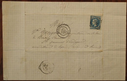 1868 Napoléon III Lauré Angers Pour St Gemmes D'Andigné (49) Cover GC 99 Gros Points - 1863-1870 Napoléon III Lauré