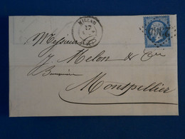 BN2 FRANCE  BELLE LETTRE 1863 MILLAU  A  MONTPELLIER  +N° 22 +AFFRANCH. PLAISANT++ + - 1862 Napoléon III.