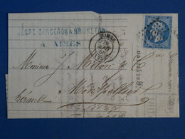 BN2 FRANCE  BELLE LETTRE 1866 NIMES A MONTPELLIER +N° 22 +AFFRANCH. PLAISANT++ + - 1862 Napoleone III