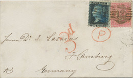 GB 1859, QV 4d Rose-carmin Together With 2d Blue Pl.8 (HD) With LONDON Numeral "12" On Very Fine Cover To HAMBURG - Storia Postale