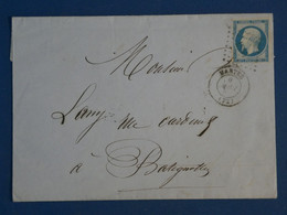 BN2 FRANCE  BELLE LETTRE 1858 NANTES A BATIGNOLLES +NAPOLEON N° 14  +AFFRANCH.  INTERESSANT++ + - 1853-1860 Napoleon III