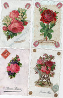 Thème. Fantaisie.. Ensemble De 4 Cartes  Dont Dentelées, Relief Fleurs Roses.Muguet Bonne Année  (voir Scan) - Autres & Non Classés