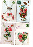 Thème. Fantaisie.. Ensemble De 4 Cartes  Dont Dentelées, Relief Fleurs Roses.1 Er Avril  (voir Scan) - Otros & Sin Clasificación