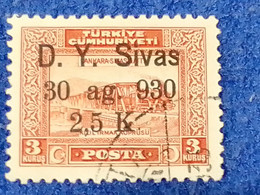 TÜRKİYE.-1920-30-  3PİA  OVERPRİNTED SİVAS- ANKARA RİLWAY  DAMGALI - Gebruikt