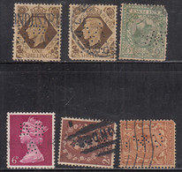 6 Diff., Great Britain Used, Perfin, Perfins - Perforés