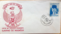 BRAZIL1959, FDC COVER MINT, INDONESIA PRESIDENT SUKARNO VISIT, PORTRAIT  STAMP, EAGLE COAT OF ARM, RIO-DI JANEIRO CITY C - Lettres & Documents