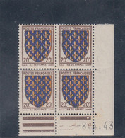 France - 23/04/1943 - Neuf** - N°YT 575** - Coin Daté  - Armoiries, Ile De France - 1940-1949