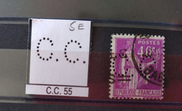 FRANCE CC55  TIMBRE C.C 55  INDICE 5 SUR PAIX 281 PERFORE PERFORES PERFIN PERFINS PERFO PERFORATION PERFORIERT - Used Stamps