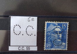 FRANCE CC55  TIMBRE C.C 55  INDICE 5 SUR GANDON  886 PERFORE PERFORES PERFIN PERFINS PERFO PERFORATION PERFORIERT - Used Stamps