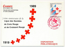 FRANCE Carte Postale "Ligue Internationale De La Croix Rouge" Cannes 1989 Oblit Temporaire Rouge - Brieven En Documenten